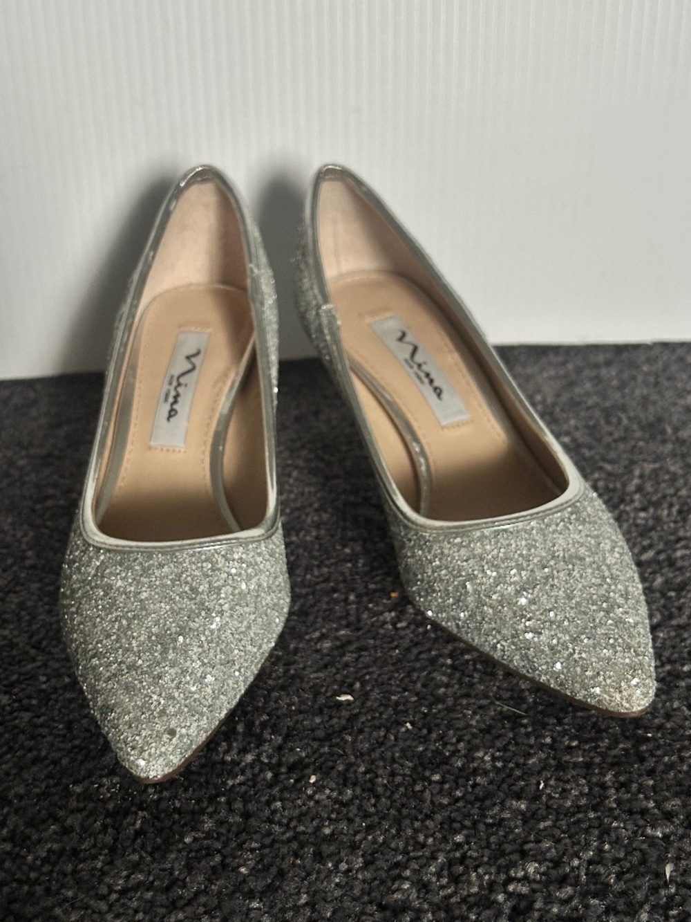 Nina SIlver Glitter Heels - Size 5.5
